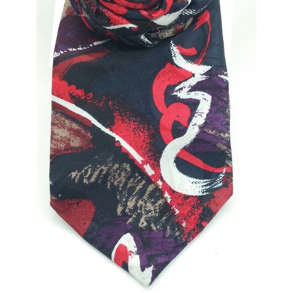 Artisan Black Silk Tie Brooch Pin Chemin de Fer Upcycled Floral Vintage Red Bead - Picture 7 of 11